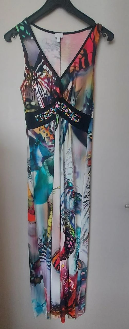 Jurk met vlinderprint en kralen, Alba Moda - Maat 38